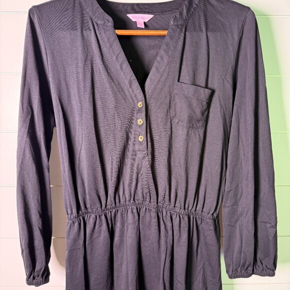 Lilly Pulitzer Black Beckett Dress Pima Cotton Size Large Neutral Minimalist - Picture 6 of 9